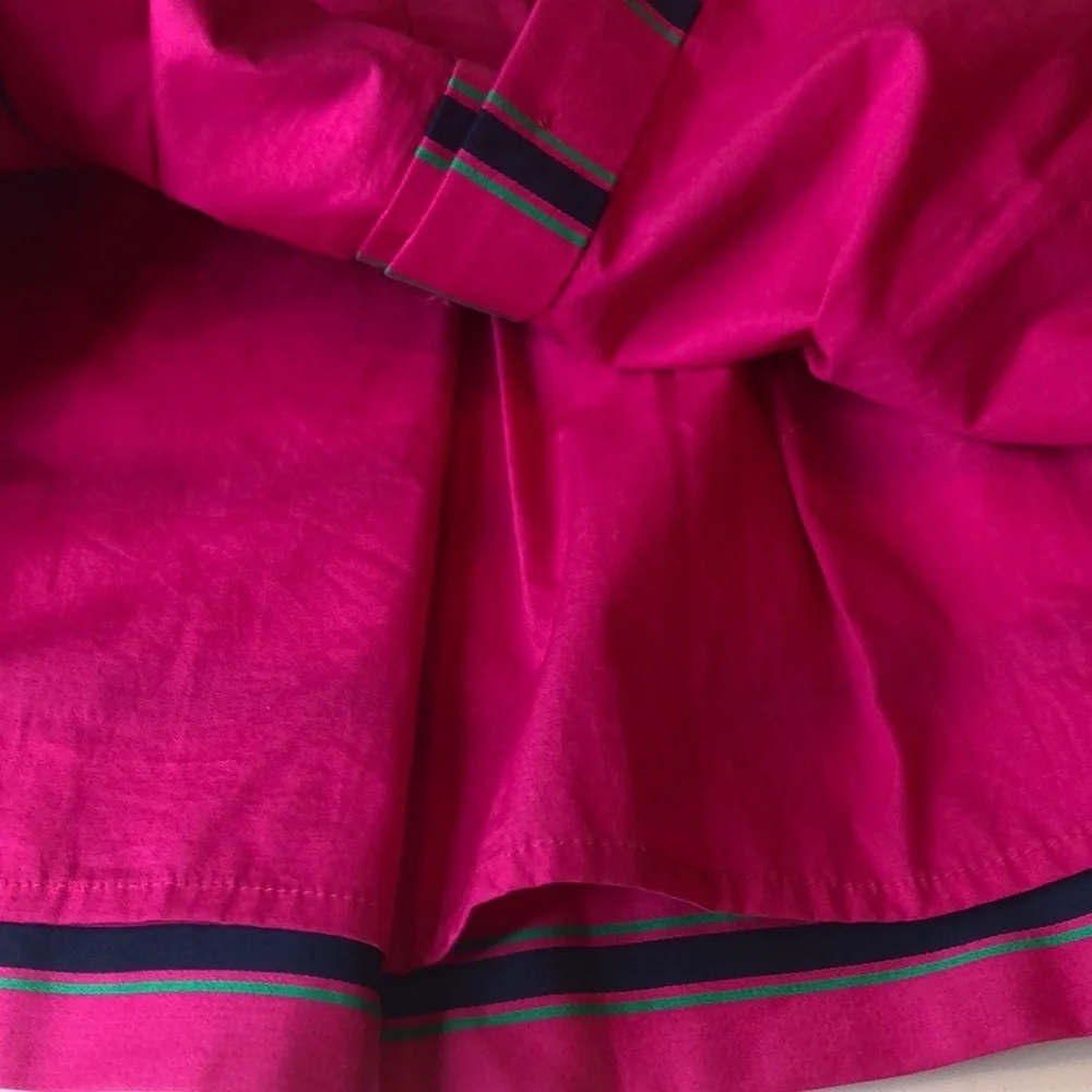 Ralph Lauren Pink Dress Blue Green Stripe Belt Covered Buttons Lined Girls 6 EUC